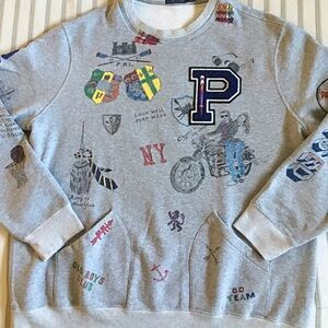 CUSTOM- Polo Ralph Lauren Gray Graphic Crewneck Sweater